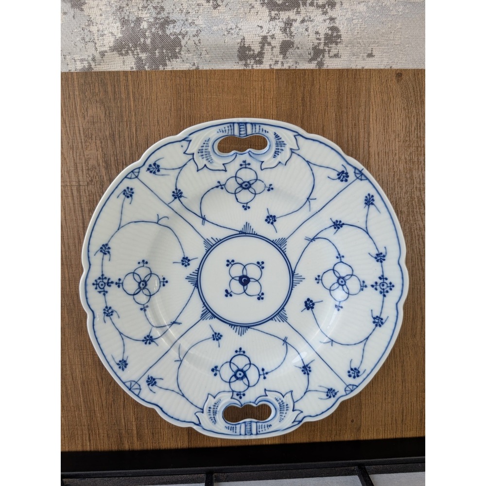 Vintage Blue Strawflower Porcelain Cake Plate 9.5" Germany Kahla Kronester